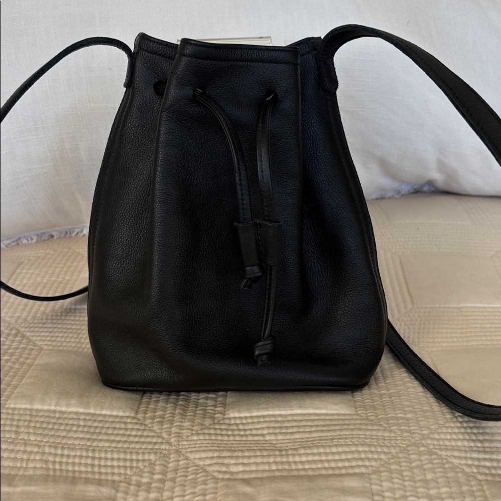 SAS Black Leather Drawstring Bag